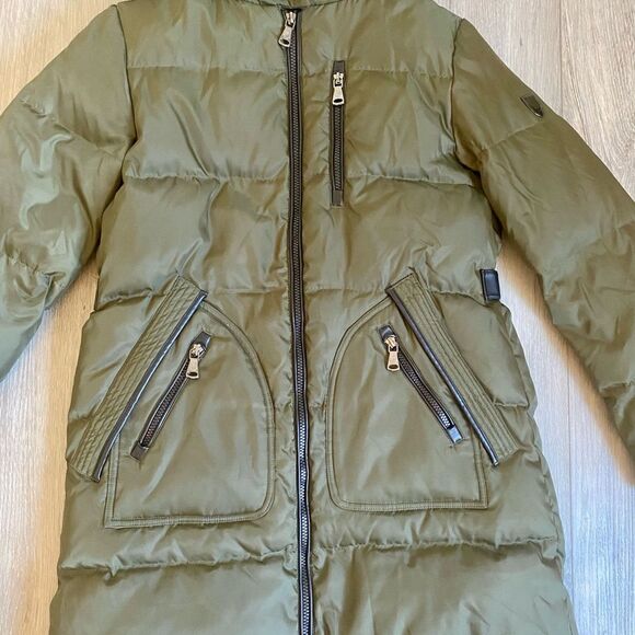 Vince Camuto Olive Green Down Puffer Coat with Faux Fur Trim Removable Hood - Picture 4 of 15